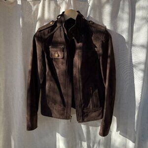 Anne Klein 100% Leather Moto Jacket Brown Gold Hardware (Size PS)